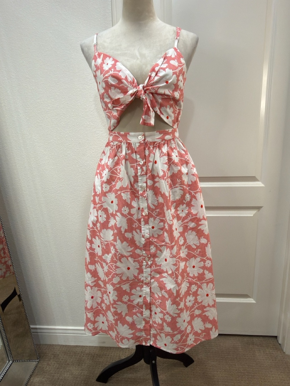 FRNCH Red and White Floral Midi Dress NWT